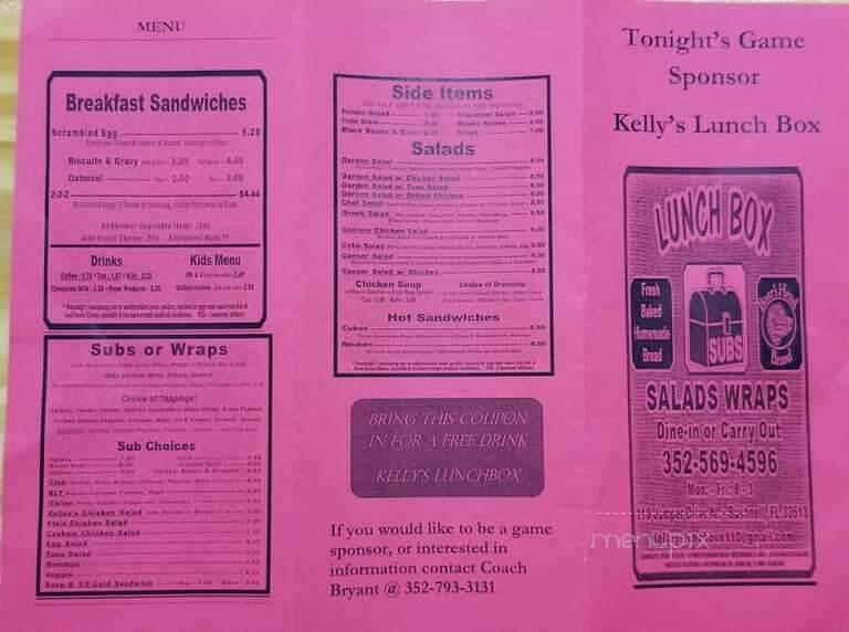 Kelley's Lunch Box - Bushnell, FL menu_pic