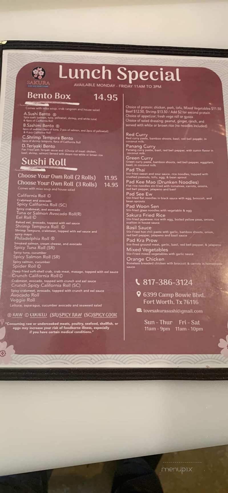 Sakura Sushi & Asian Cuisine - Fort Worth, TX menu_pic