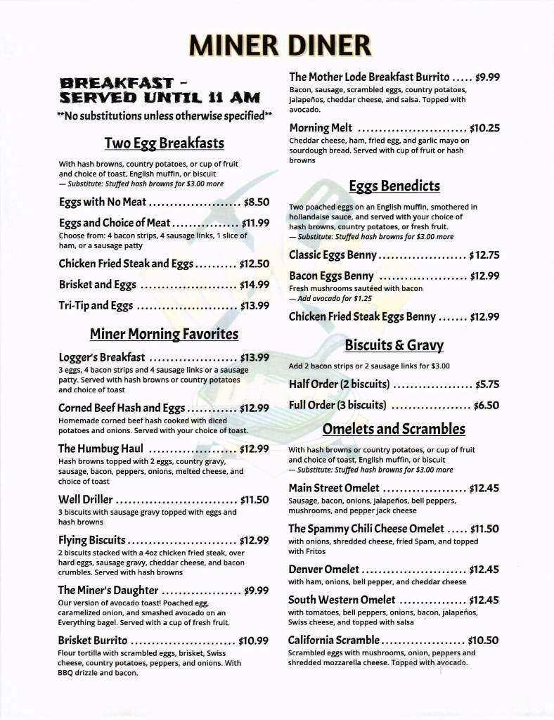 Miner Diner - Yreka, CA menu_pic