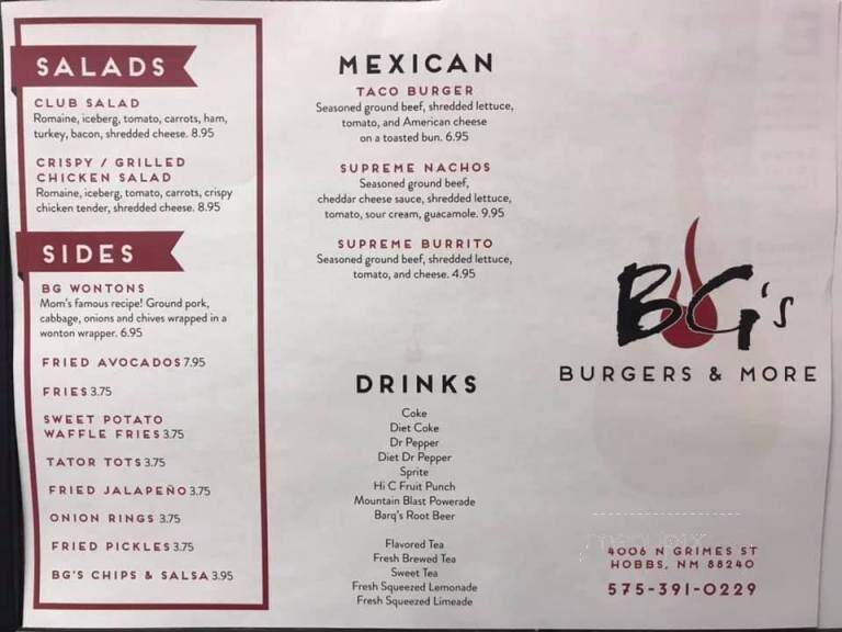 BG's Burgers N More - Hobbs, NM menu_pic