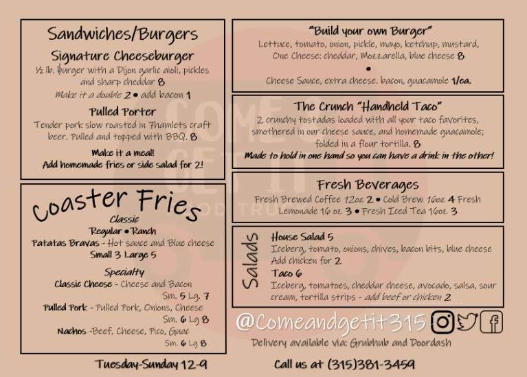 Come and Get it Food Truck - Westmoreland, NY menu_pic