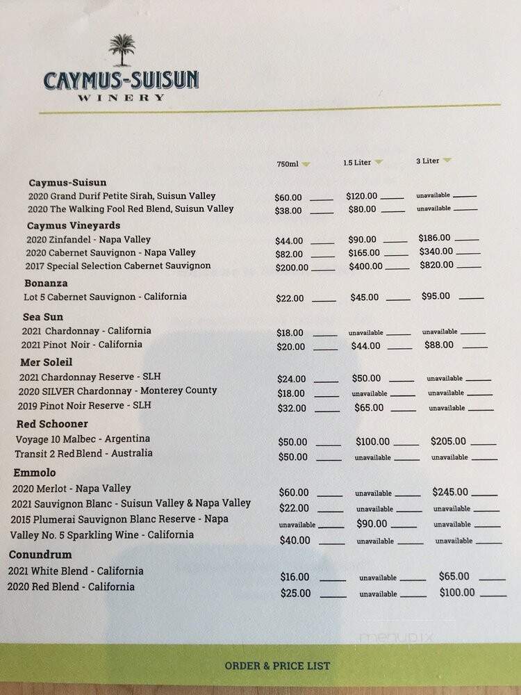 Caymus Suisun Vineyard - Fairfield, CA menu_pic