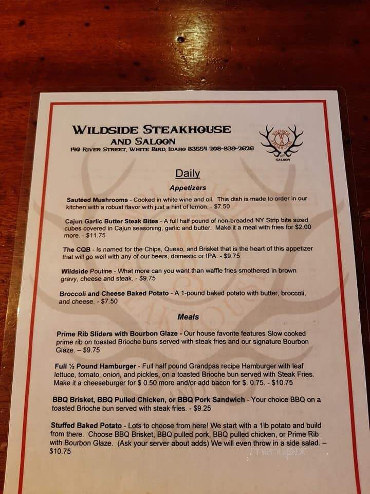 Wildside Steakhouse - White Bird, ID menu_pic
