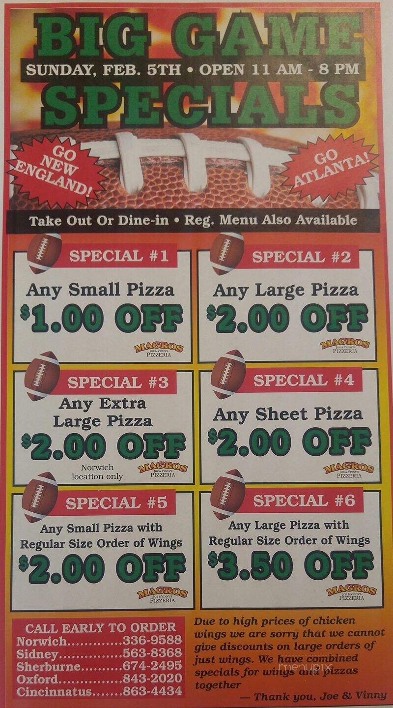 Joe & Vinnys Pizzeria - Oxford, NY menu_pic