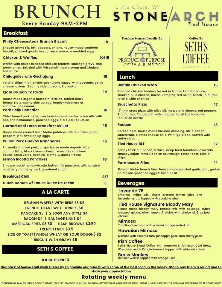 Stone Arch Tied House - Little Chute, WI menu_pic