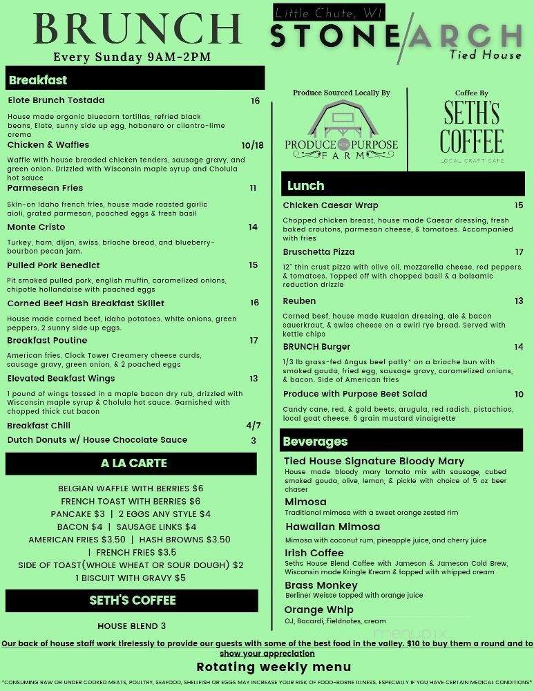 Stone Arch Tied House - Little Chute, WI menu_pic