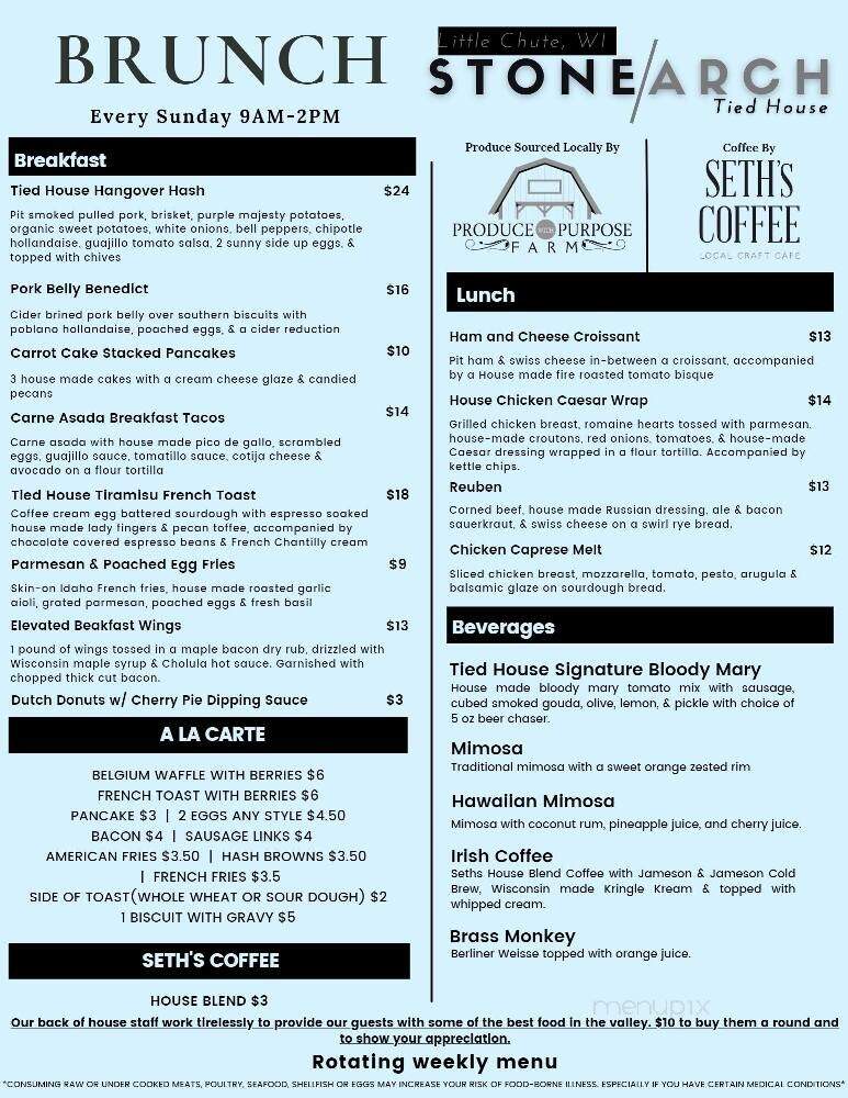 Stone Arch Tied House - Little Chute, WI menu_pic