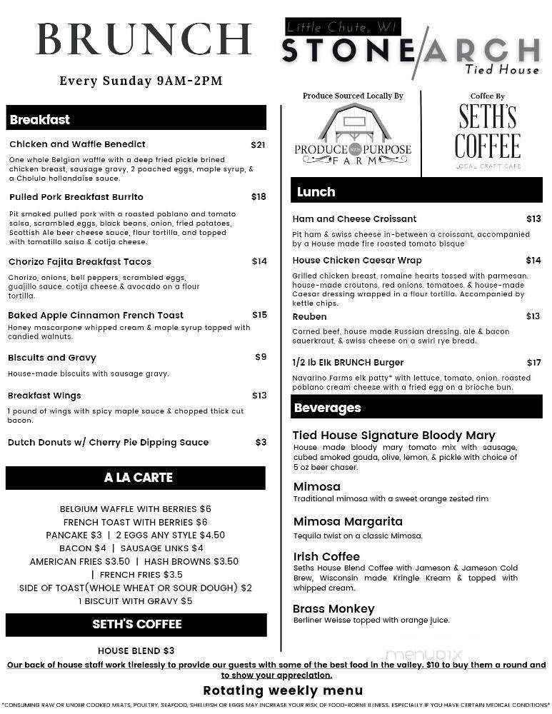 Stone Arch Tied House - Little Chute, WI menu_pic