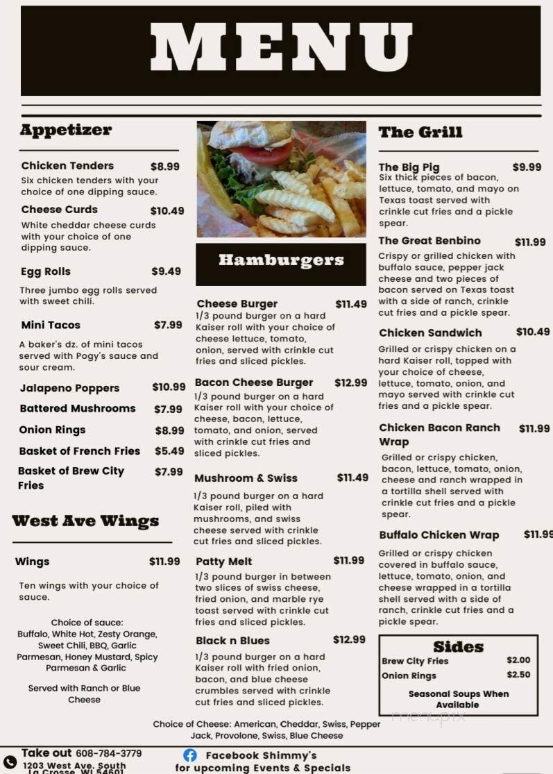 Shimmy's - La Crosse, WI menu_pic