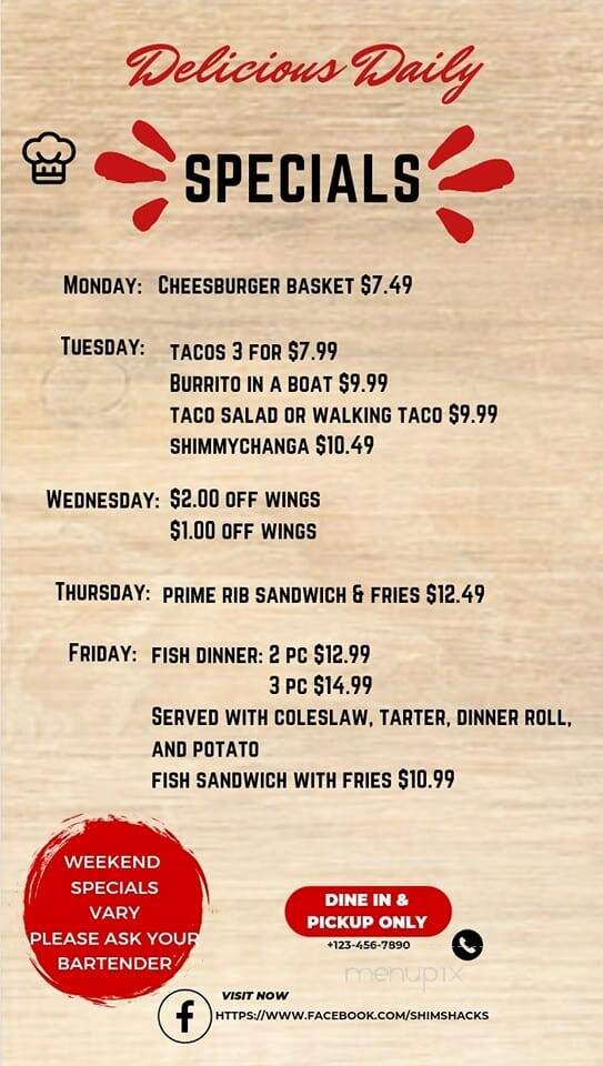 Shimmy's - La Crosse, WI menu_pic