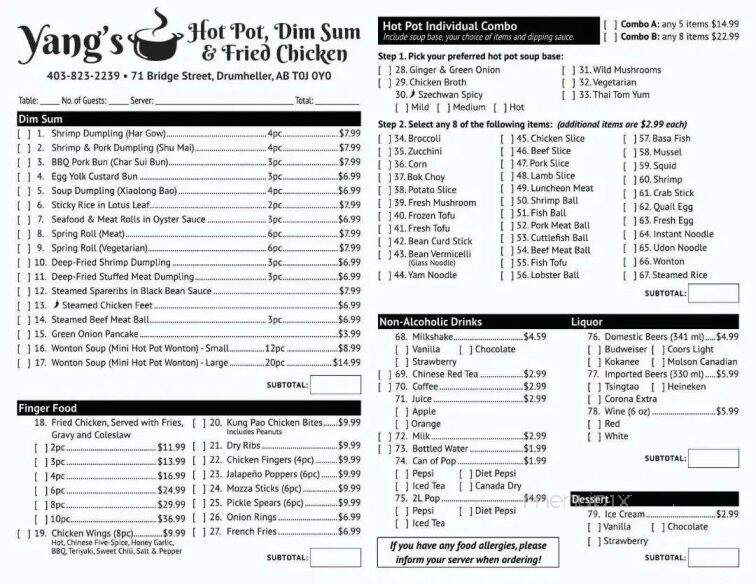 Yang's Hot Pot & Dim Sum - Drumheller, AB menu_pic