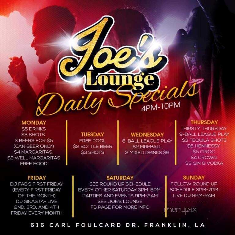 Joe's Lounge - Franklin, LA menu_pic