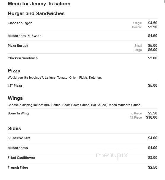 Jimmy T's Saloon - Springfield, OH menu_pic