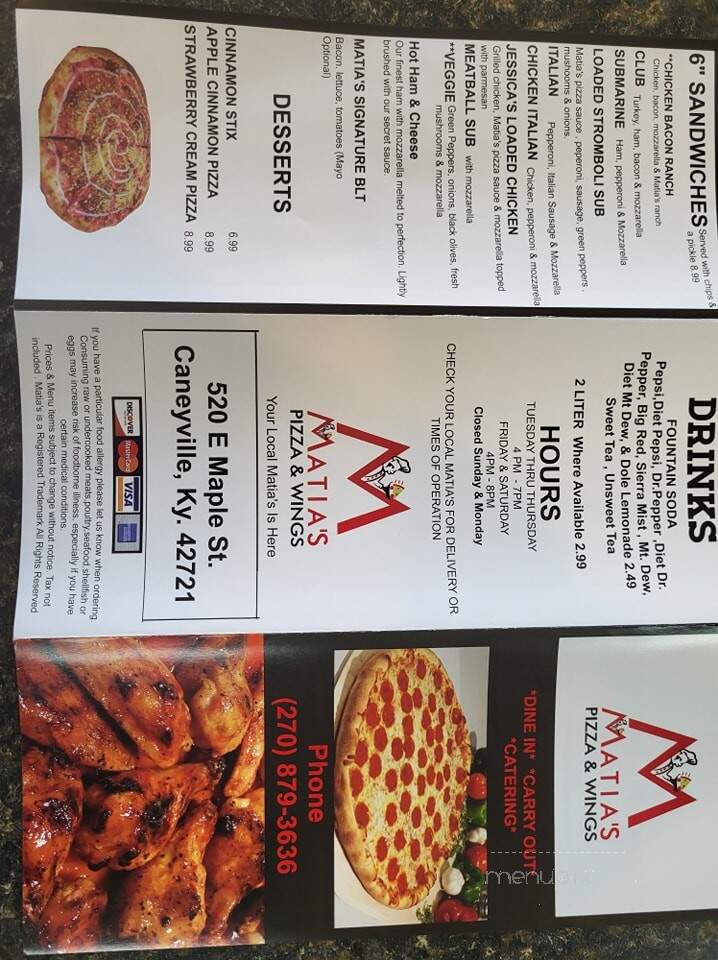 Matia's Pizza - Caneyville, KY menu_pic