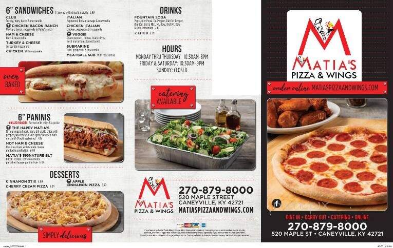 Matia's Pizza - Caneyville, KY menu_pic