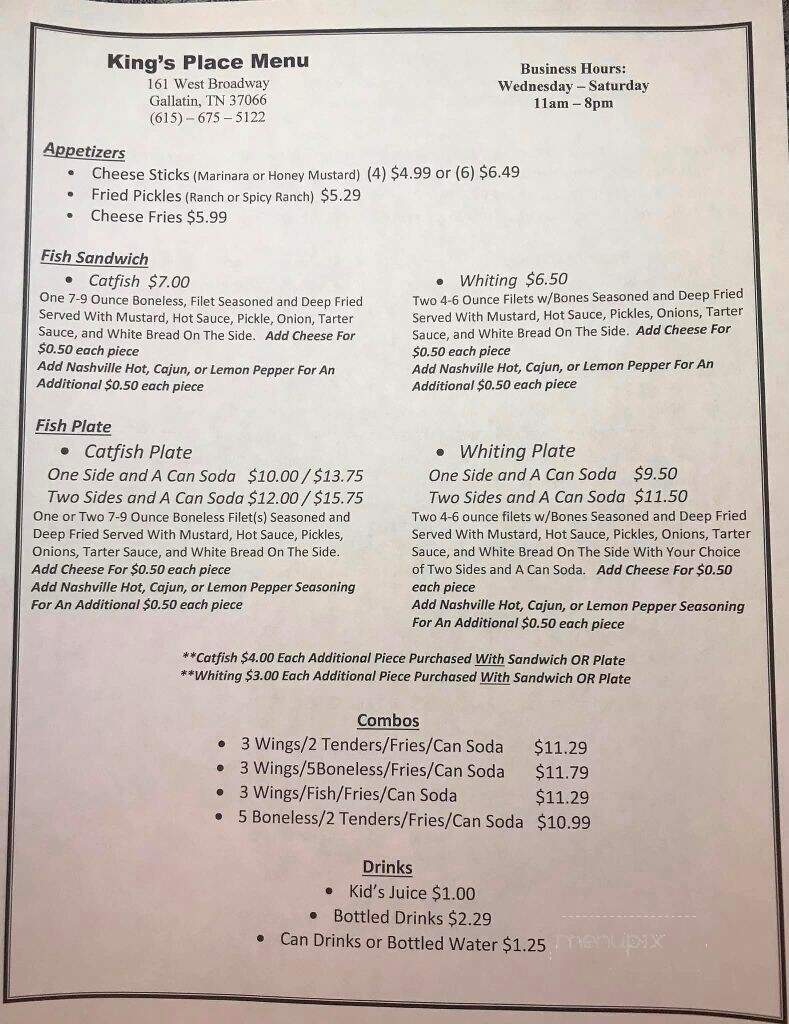 King's Place - Gallatin, TN menu_pic