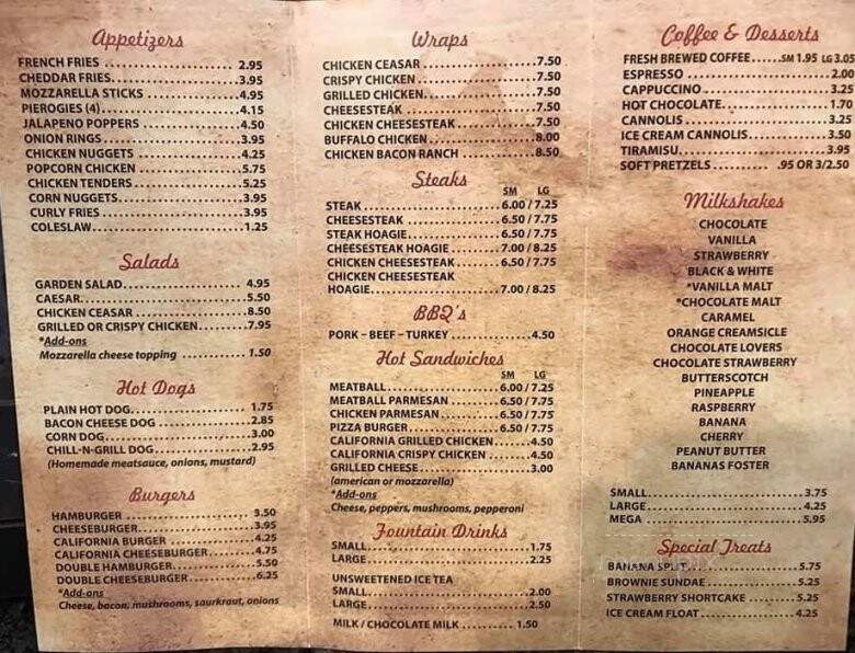 Fiore's Chill n Grill Cafe - Blandon, PA menu_pic