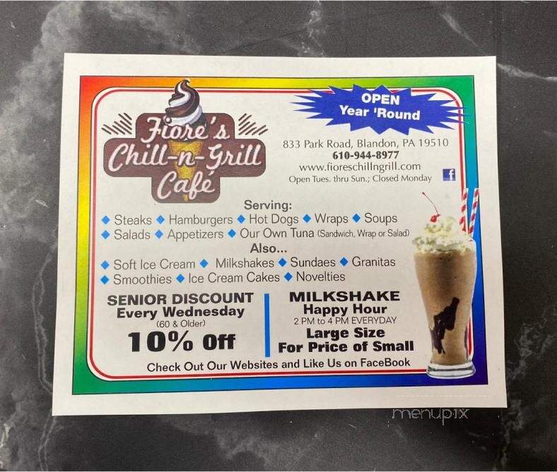 Fiore's Chill n Grill Cafe - Blandon, PA menu_pic