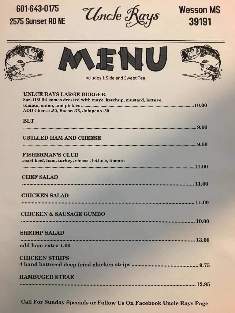 Uncle Ray's - Wesson, MS menu_pic