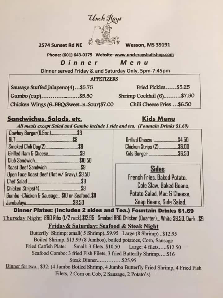 Uncle Ray's - Wesson, MS menu_pic
