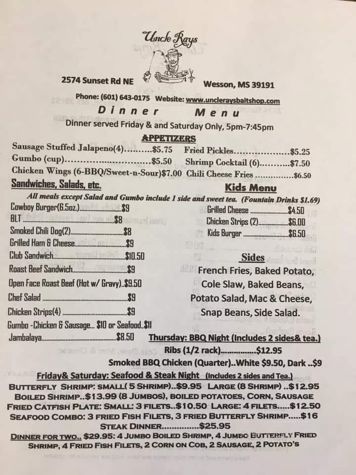 Uncle Ray's - Wesson, MS menu_pic