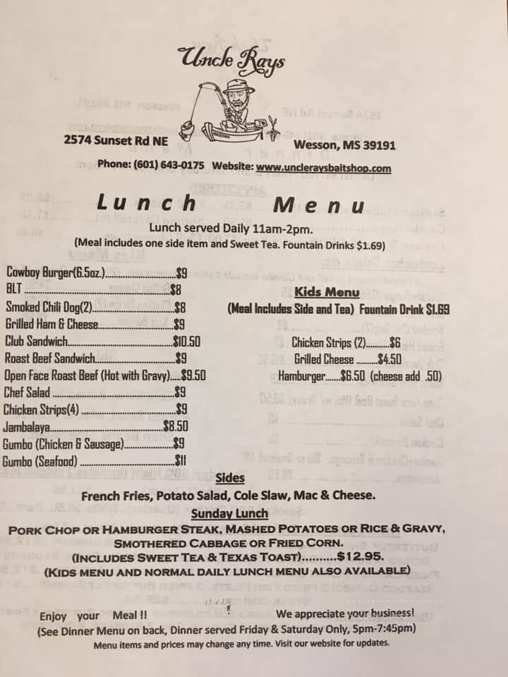Uncle Ray's - Wesson, MS menu_pic