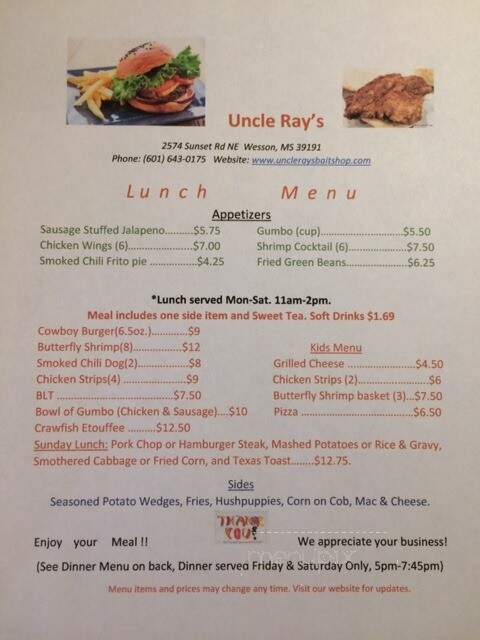 Uncle Ray's - Wesson, MS menu_pic