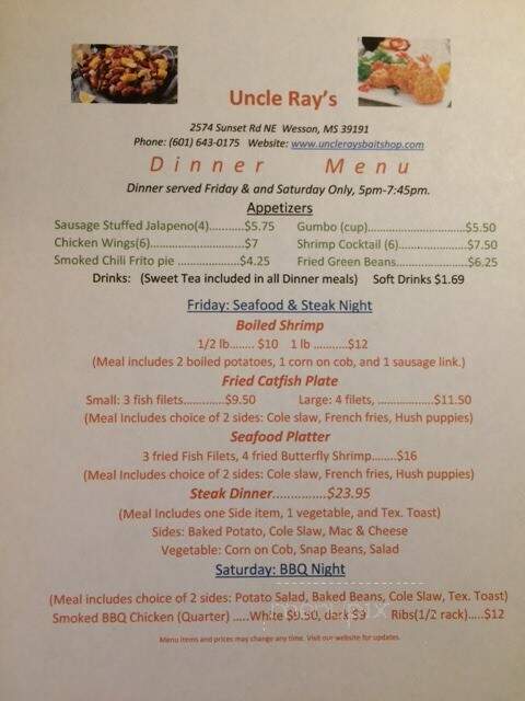 Uncle Ray's - Wesson, MS menu_pic