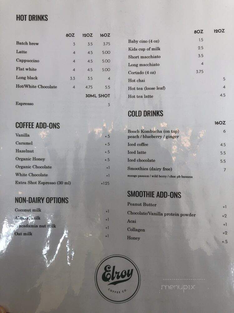 Menu of Elroy Coffee in Franklin, TN 37064
