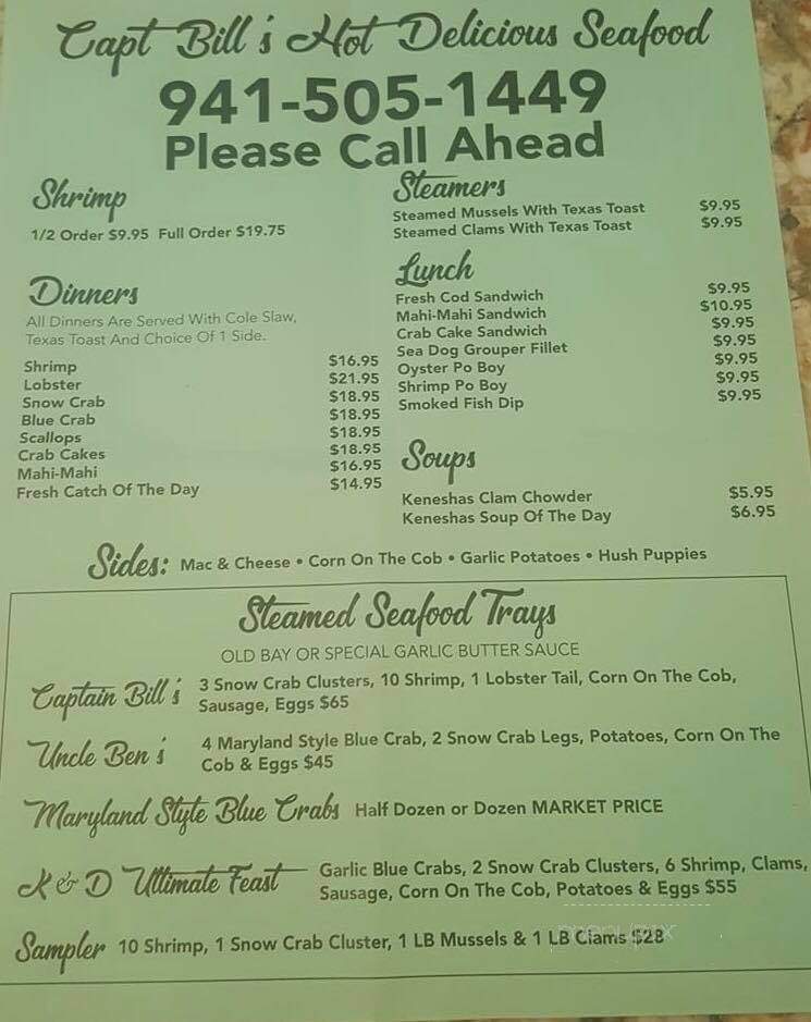 Captain Bill's Hot Delicious Seafood - Punta Gorda, FL menu_pic