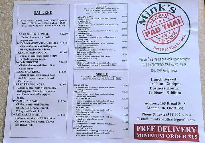Mink's Pad Thai - Monmouth, OR menu_pic