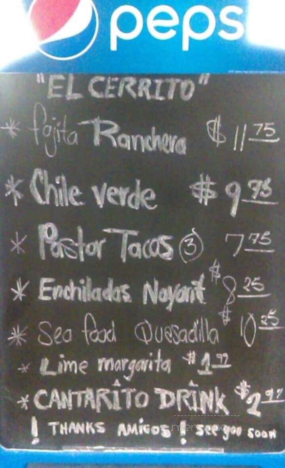 El Cerrito - Tama, IA menu_pic