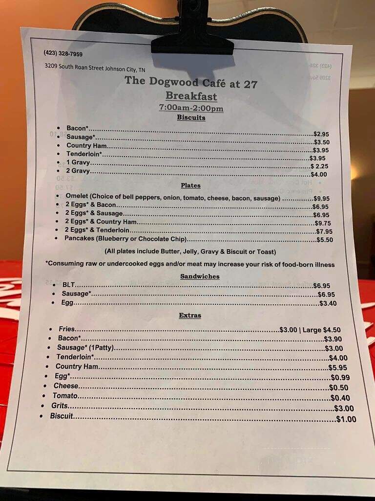 The Dogwood Cafe at 27 - Johnson City, TN menu_pic