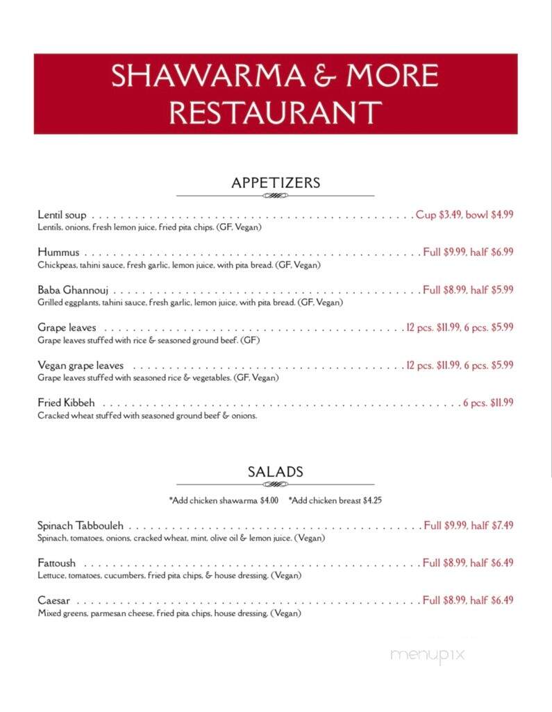 Shawarma & More Restaurant - Fenton, MI menu_pic