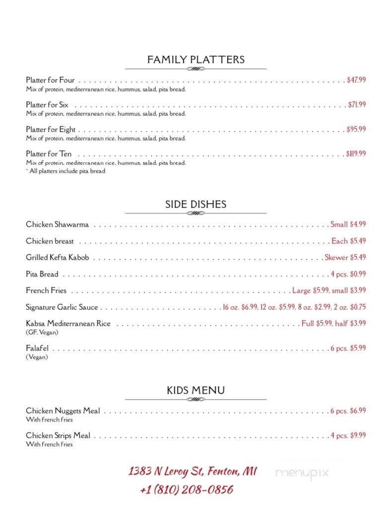 Shawarma & More Restaurant - Fenton, MI menu_pic