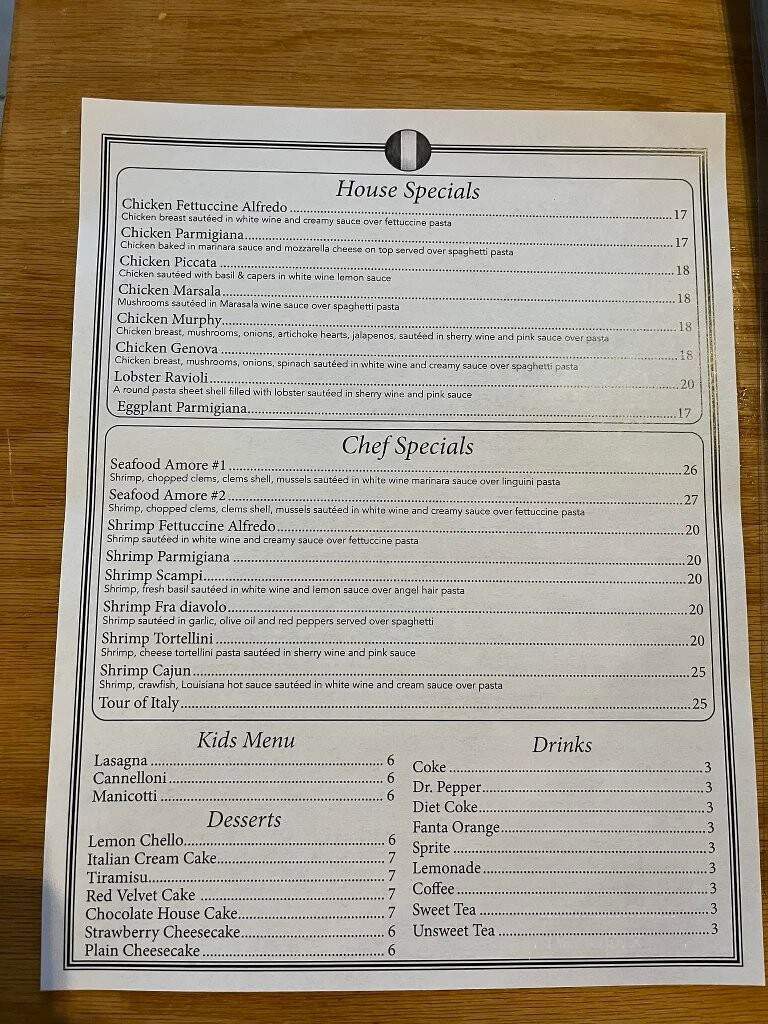 Amore Italian Ristorante & Bar - Oxford, MS menu_pic