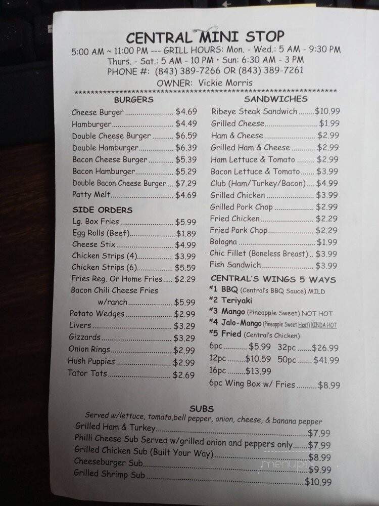 Central Restaurant - Lake City, SC menu_pic
