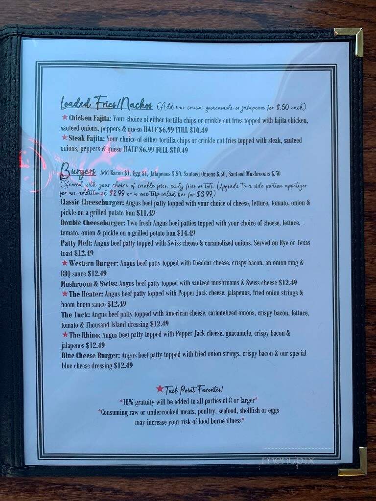 Tuck Point Bar & Grill - Ravenwood, MO menu_pic