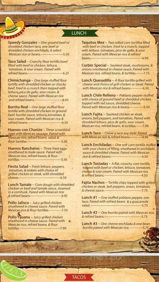 Si Senor Mexican Restaurant - Corbin, KY menu_pic