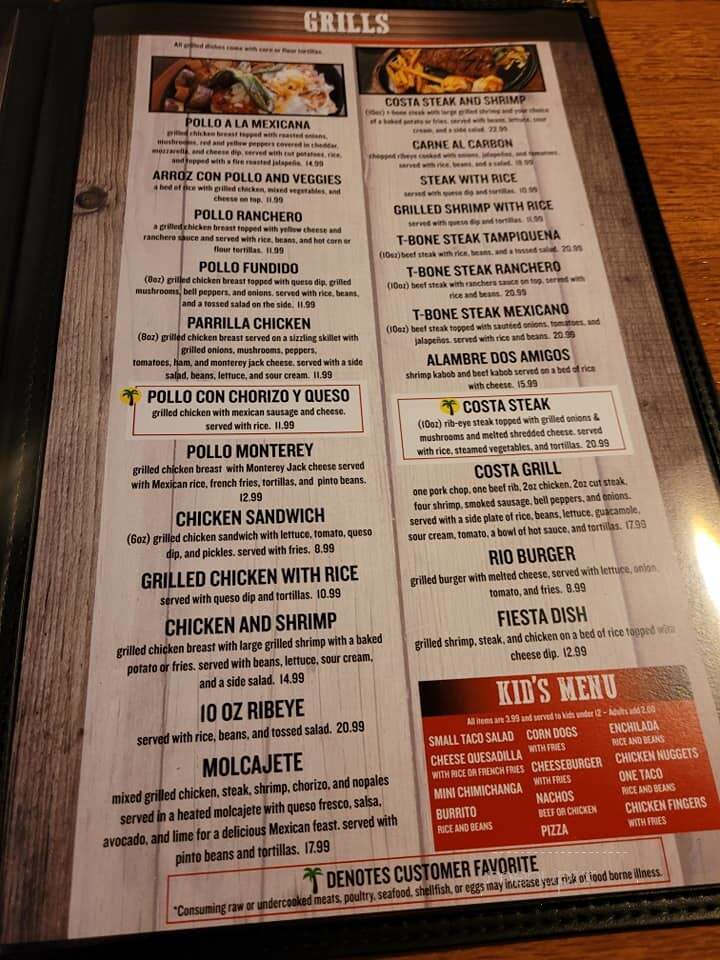 Costa Mexican Grill - Oxford, MS menu_pic