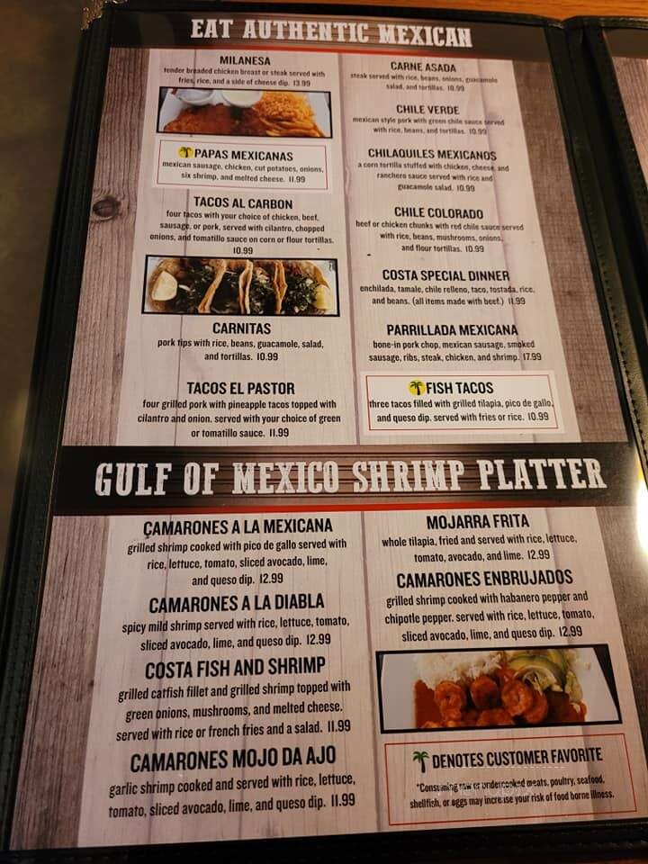 Costa Mexican Grill - Oxford, MS menu_pic