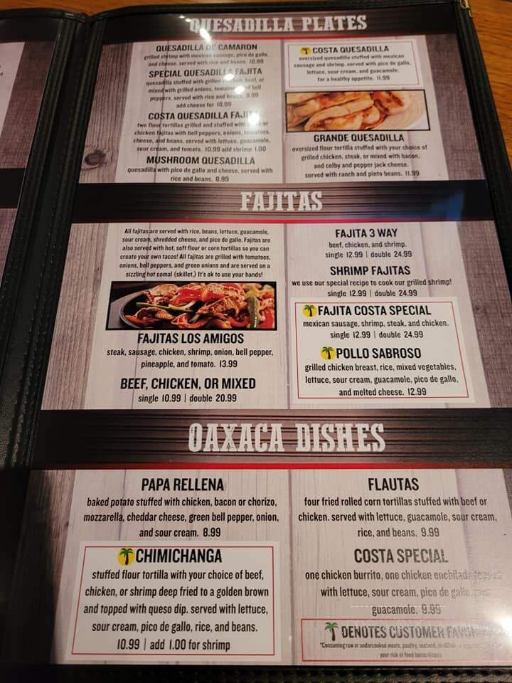 Costa Mexican Grill - Oxford, MS menu_pic