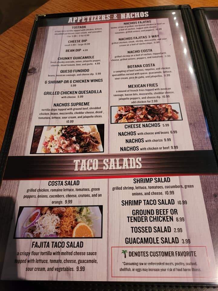 Costa Mexican Grill - Oxford, MS menu_pic