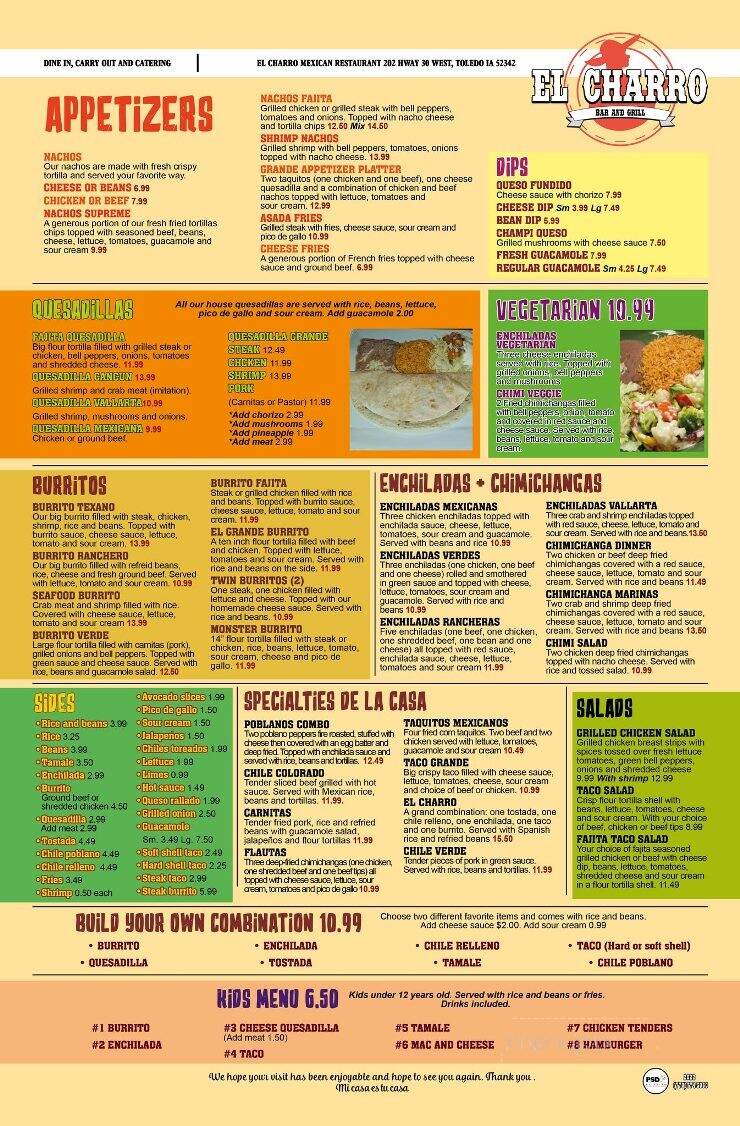 El Charro Bar and Grill - Toledo, IA menu_pic