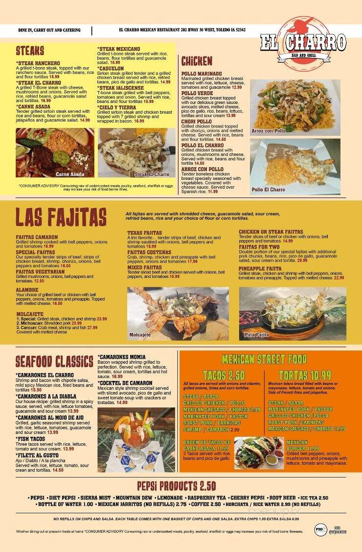 El Charro Bar and Grill - Toledo, IA menu_pic