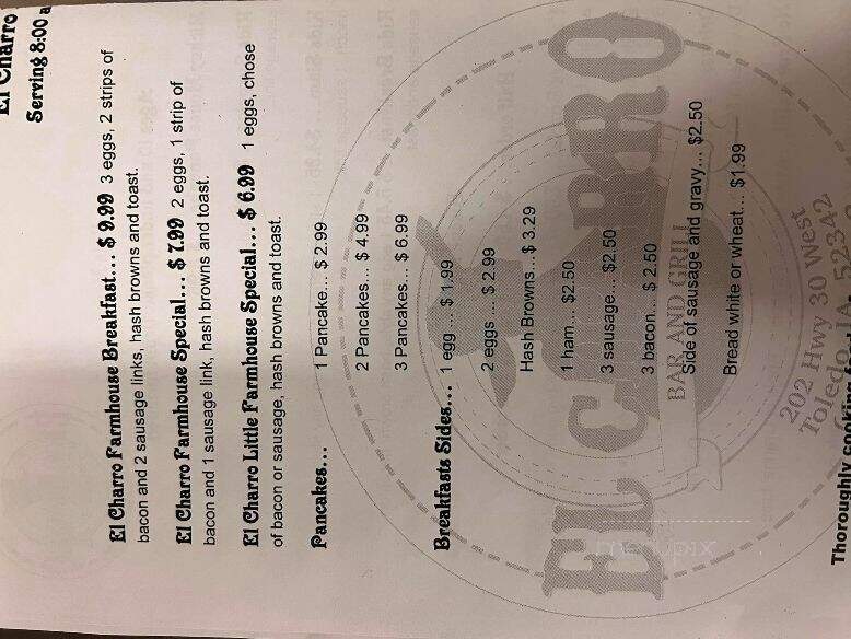 El Charro Bar and Grill - Toledo, IA menu_pic