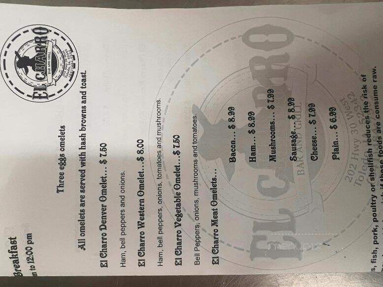 El Charro Bar and Grill - Toledo, IA menu_pic