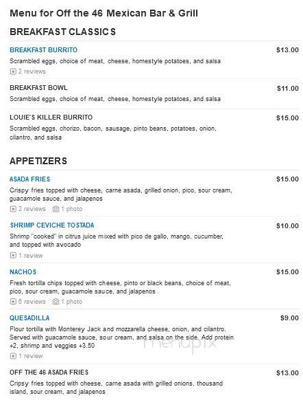 Off the 46 Mexican Bar & Grill - Paso Robles, CA menu_pic