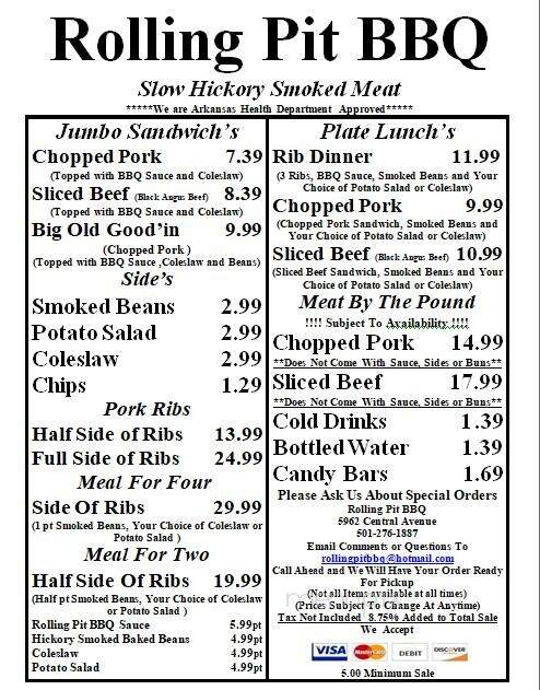 Rolling Pit BBQ - Hot Springs, AR menu_pic