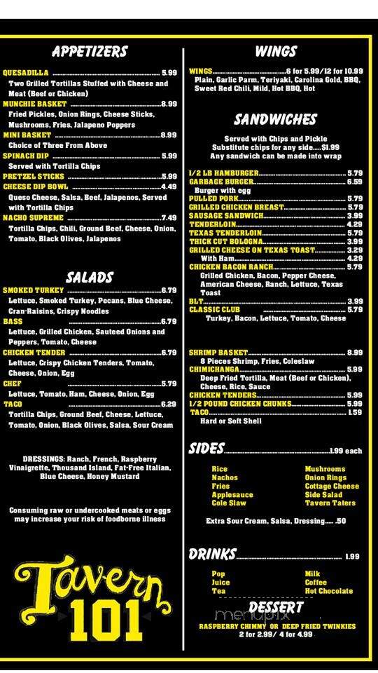 Tavern 101 - Ada, OH menu_pic